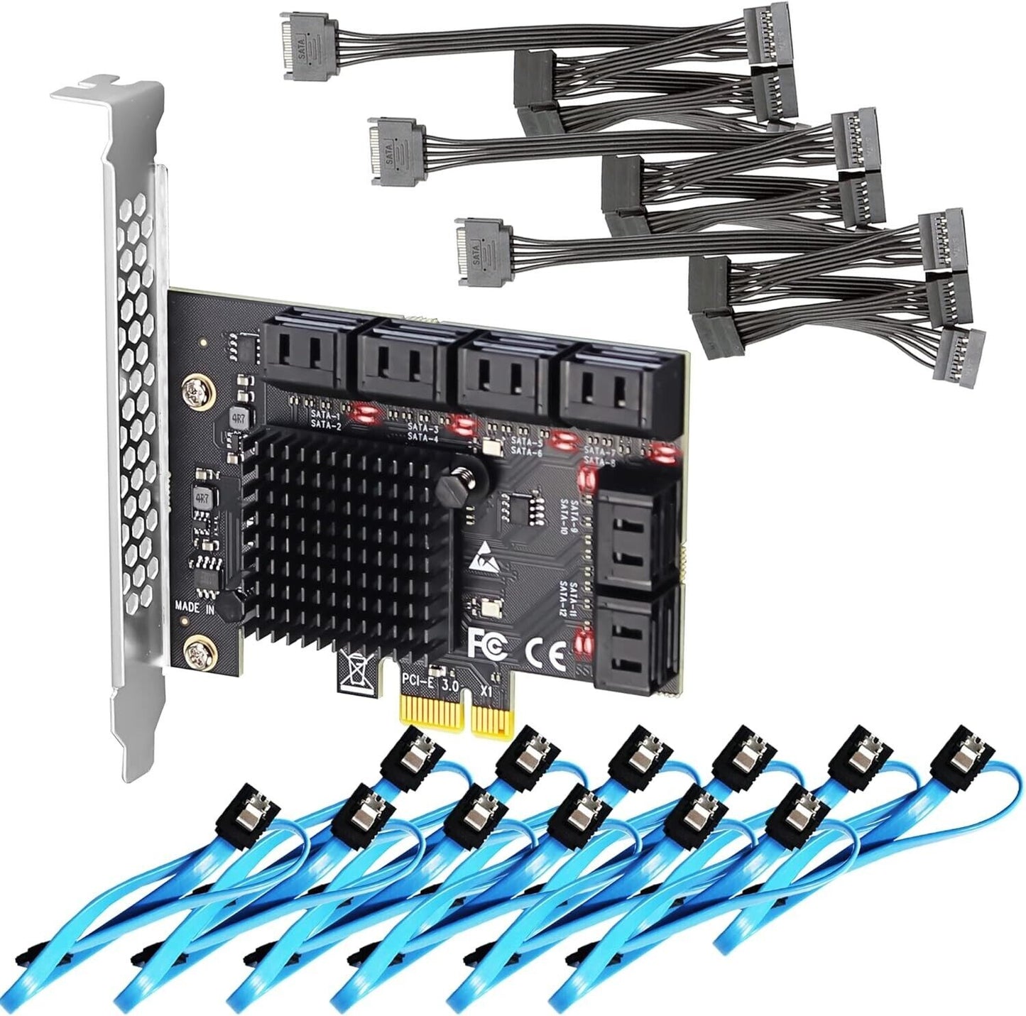 GLOTRENDS SA3112J 12 Ports PCIe SATA Erweiterungskarte Windows,Linux,Mac OS,NAS