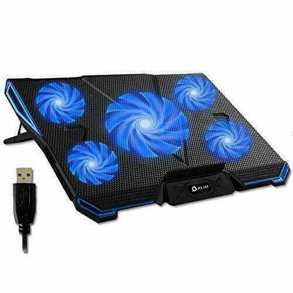 Klim Cyclone 5 Fan Laptop Cooler Blue LED Light USB - Schwarz/Blau